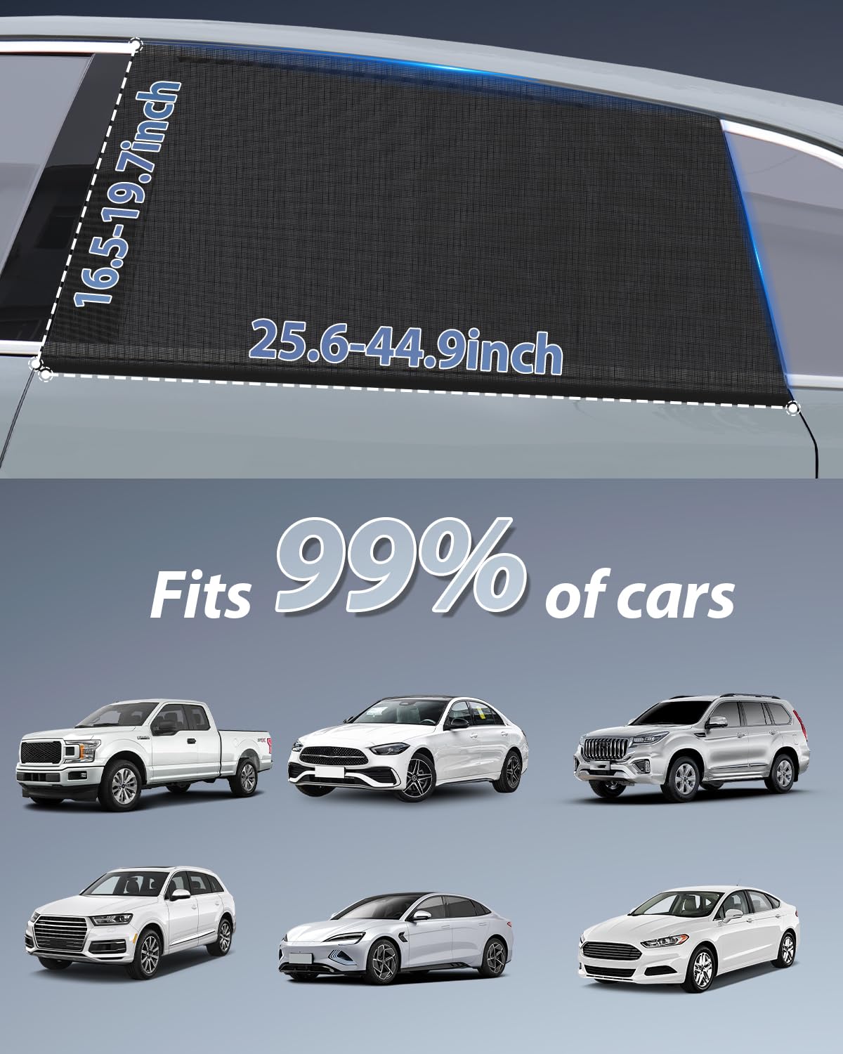 PEYOU Car Window Shades for Baby 2 Pack, Stretchable & Breathable Spandex Rear Car Sun Shade for Baby Effectively Blocks UV Rays & Sun Glare & Mosquito for Kids/Adults/Pets- 44.9"X19.7" Fits 99% Cars