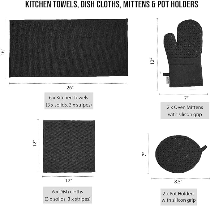 LANE LINEN 16-Piece Kitchen Towels & Dishcloths Set – Heat Resistant Silicone