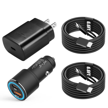 Samsung Super Fast Charger Type C Kit,25W PD USB C Wall/Car Charger for Samsung Galaxy S26/S25/S24/S23/S22/Plus/Ultra/FE/Note 20/10/A71,2020/2018 Pad Pro/Air,with 2X USB C-to-C Cable(6.6ft)