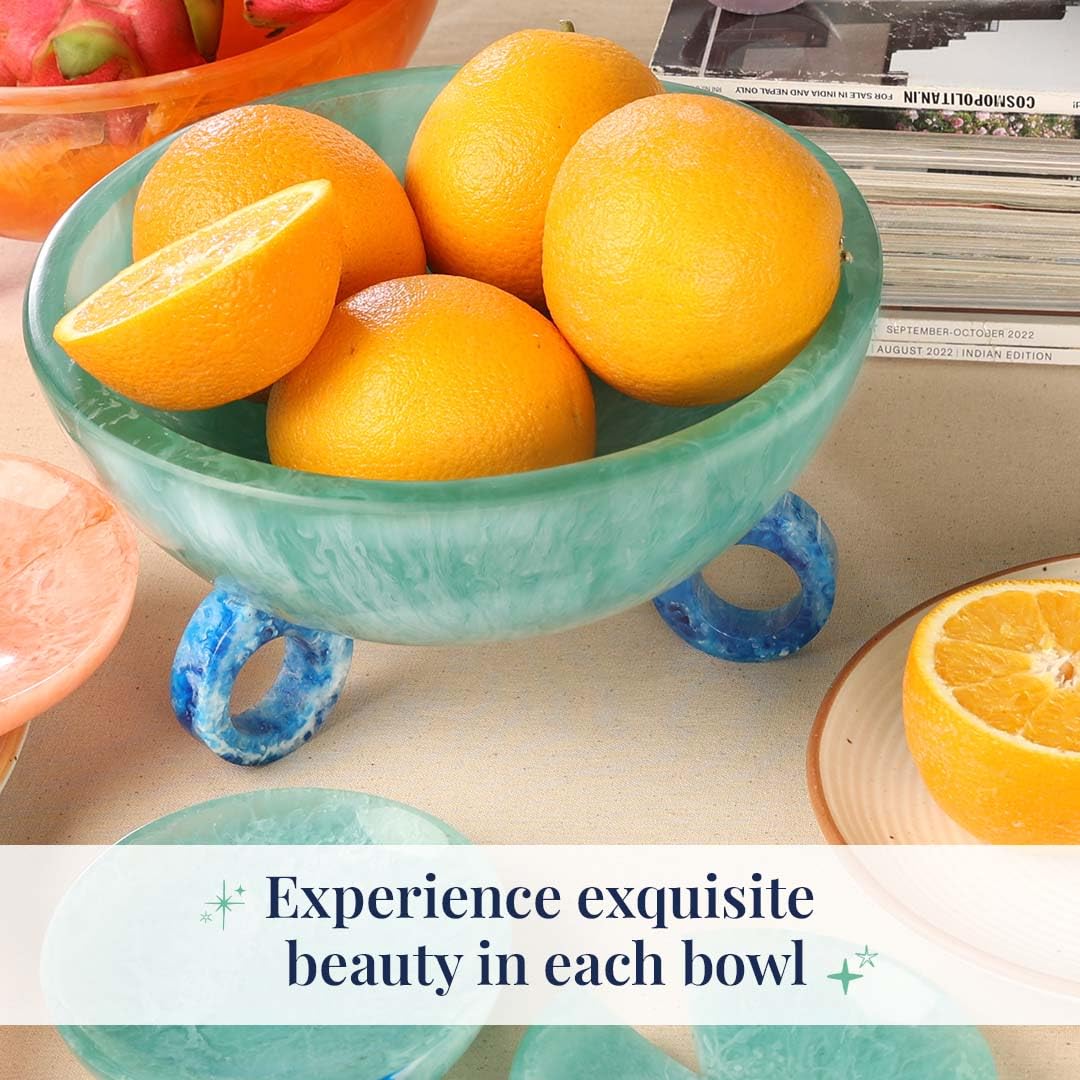 Folkulture Fruit Bowl for Kitchen Counter, 9" Resin Decorative Bowl, Centerpiece Table Decorations, Fruit Basket for Coffee Table Décor, Kitchen Counter Décor, Pedestal Bowl