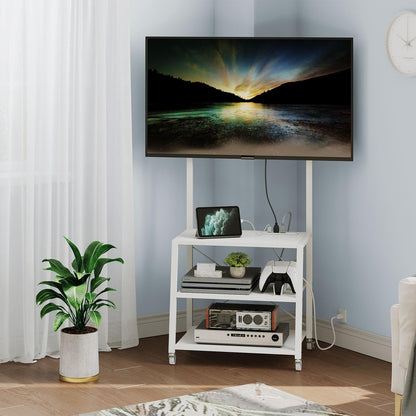 HOOBRO Rolling TV Stand with Mount and Power Outlet Up to 55 inch TV, Corner Entertainment Center, Small TV Stand with 3-Tier Storage Shelves for Living Room, Bedroom, Rustic Brown and Black BF66UDS01