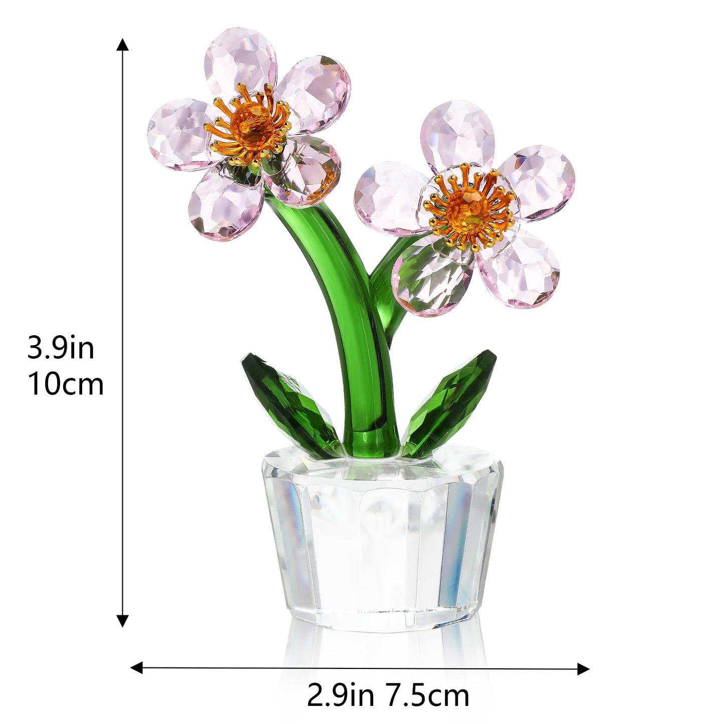 KRISININE Pink Crystal Peach Blossom Flower Figurine 3.9‘’*2.9‘’ Elegant Tabletop Flower Ornament Collectible Home Decor Centerpiece