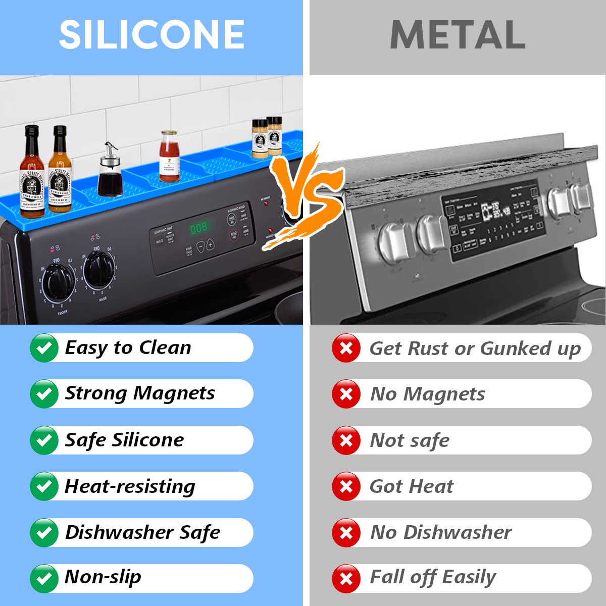 Hydream Stove Top for Shelf Silicone,30 Inch Magnetic Over the Stove Spice Rack of Shelf,Kitchen Organizer Magnet Above Stovetop Flat Back of Storage Suctioned-Blue