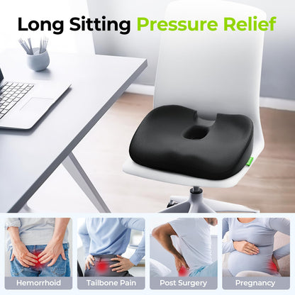 AUVON Innovation Donut Cushion for Hemorrhoids with Scientific Center Hole & U-Shaped Cutout, Orthopedic Pain Relief Seat Cushions for Tailbone, Coccyx, Postpartum Pregnancy & After Surgery Sitting