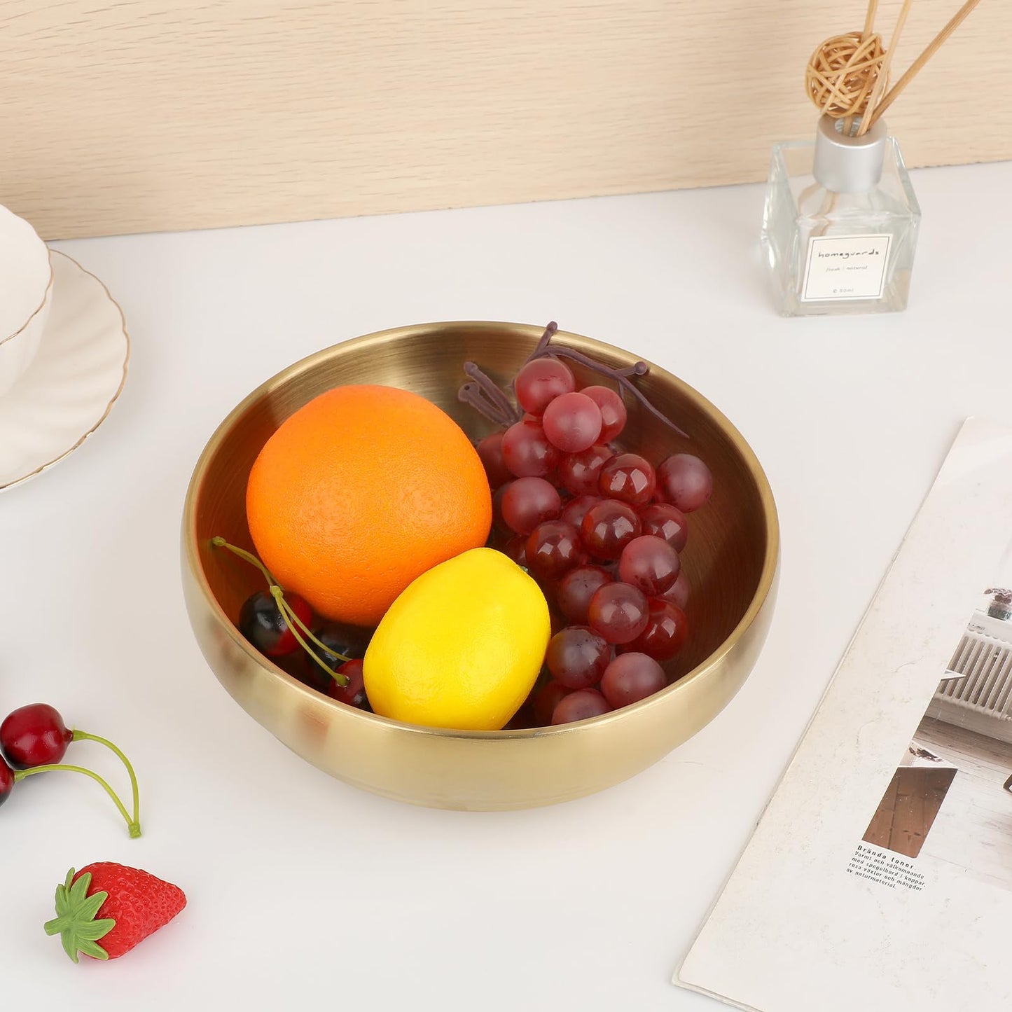 GUSHBIN 7.4 Inches Key Bowl for Entryway Table Decorative Bowl Key Dish for Organizing Tabletop Catch All Gold Fruit Bowls for Kitchen Counter, Coffee Table