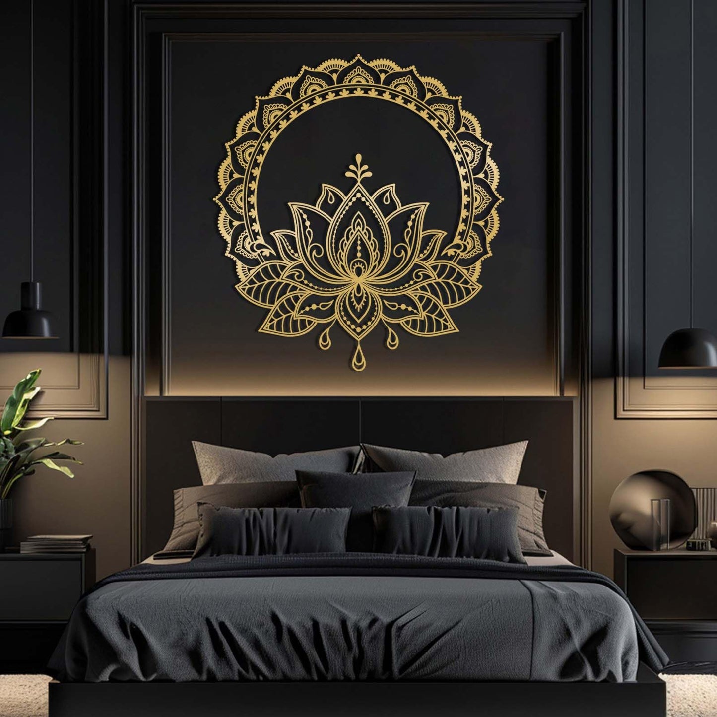 kawazu Mandala Lotus Flower Metal Wall Decor, Lotus Flower Metal Wall Art, Mandala Wall Decor, Flowers Art, Spiritual Home Decoration for Yoga Meditation Room (Gold, 19"x17"/47x43cm)