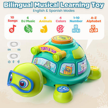 Vahome Musical Crawling Turtle Toy for Babies 3–12 Months, Light-up Educational Baby Toy for 6 7 8 9 10-12 Month Old Boy Girl, Bilingual Development Infant Gifts for 3 4 5 6-12 Months (Green)