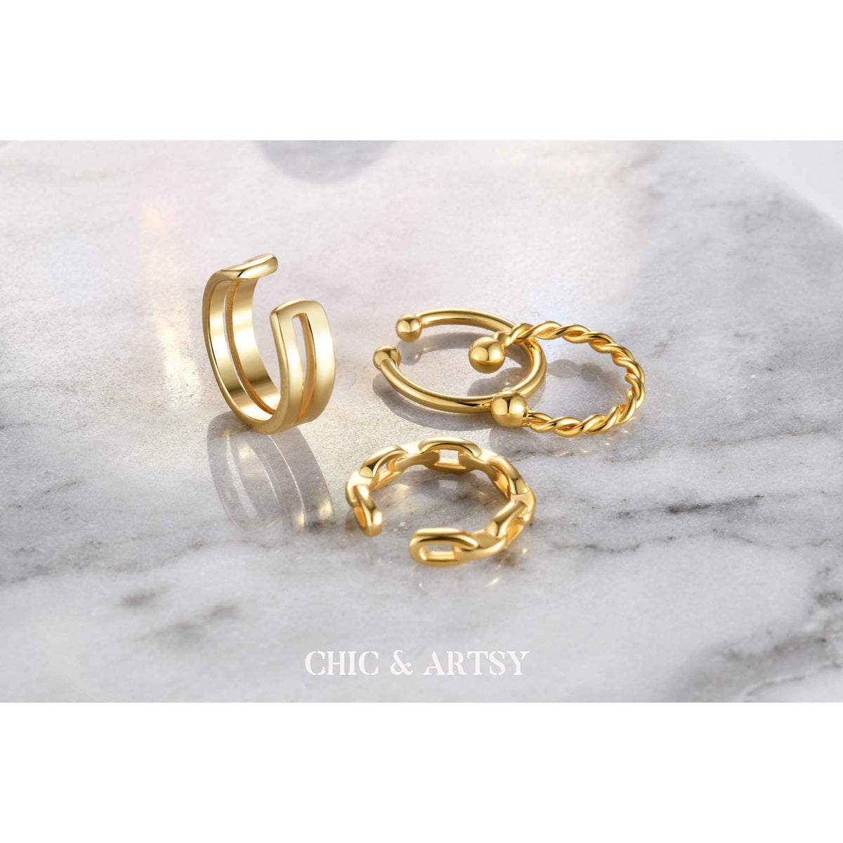 Ear Cuff 18K Gold Plated Sterling Silver Fake Ear Cuffs for Women Non-Piercing Cartilage Earrings