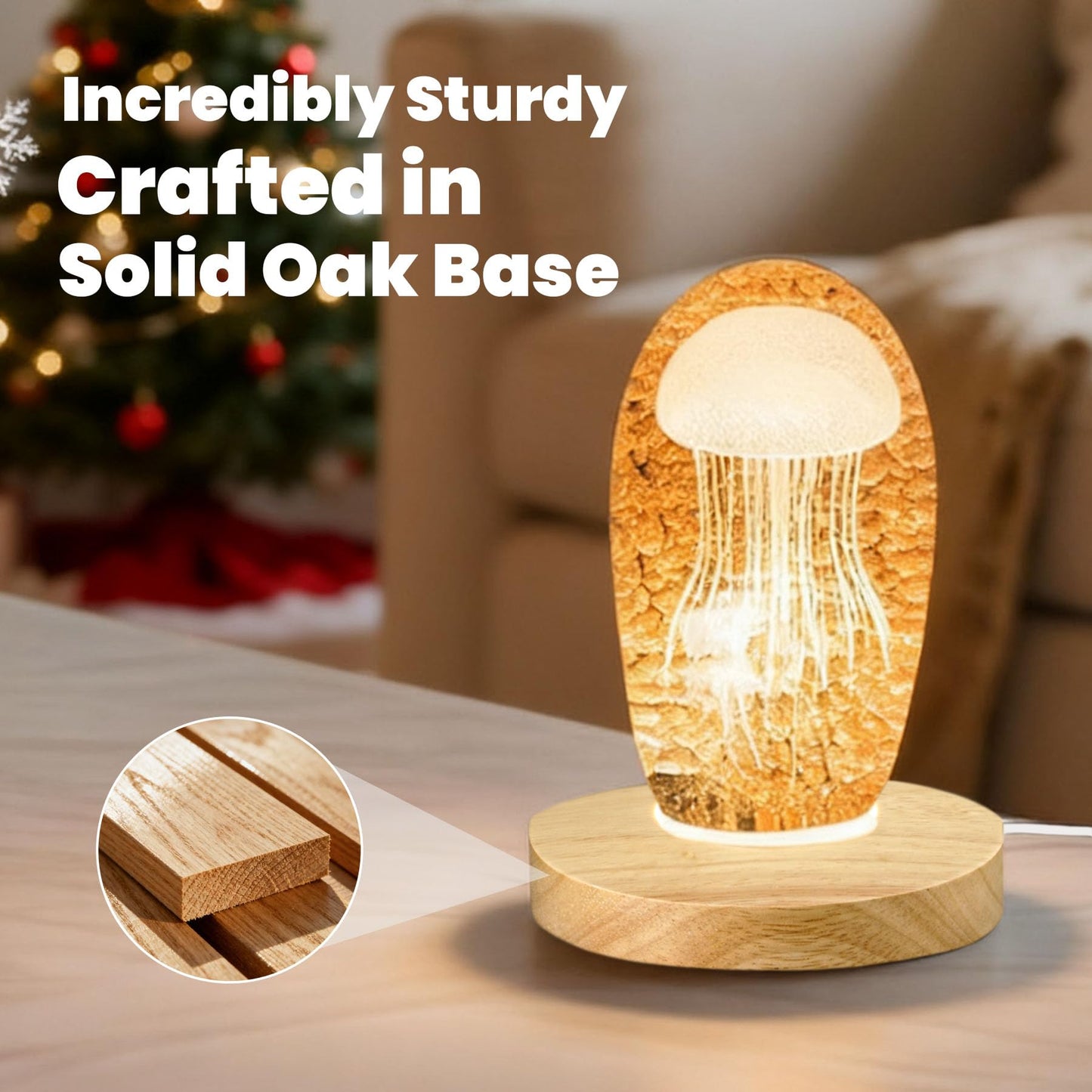 FuoiCorn Wood LED Light Base for Crystal Glass Art,Auto Timer