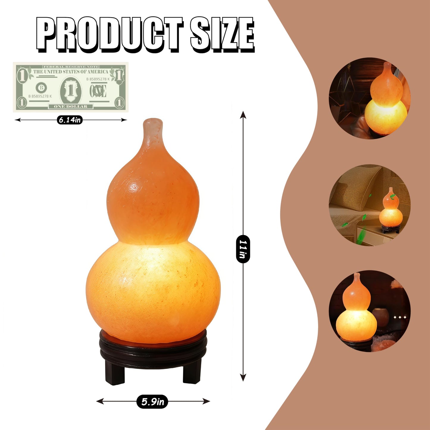 Top Himalayan Salt Lamp, Wu Lou Hu Lu Gourd, Hu Lou Cucurbit, HuLu, Feng Shui Statue, Feng Shui Decor & Gifts for Home, Chinese Decor & Gifts, Chinese New Year, Bring Good Luck, Healthy, Wealth