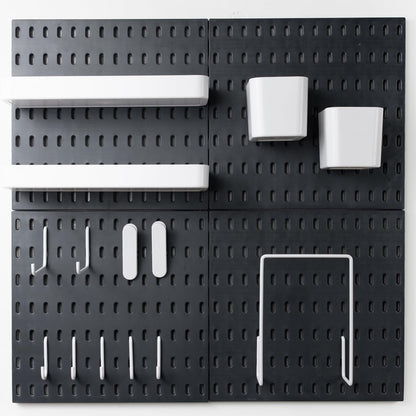 RIVTUN Pegboard Combination Kit for Wall Organizer, Wall Mounted Peg Board Kits for Kitchen, Bedroom, Office, &Bathroom, 4 Pieces Black Pegboards and 14 Accessories, 22" x 22"