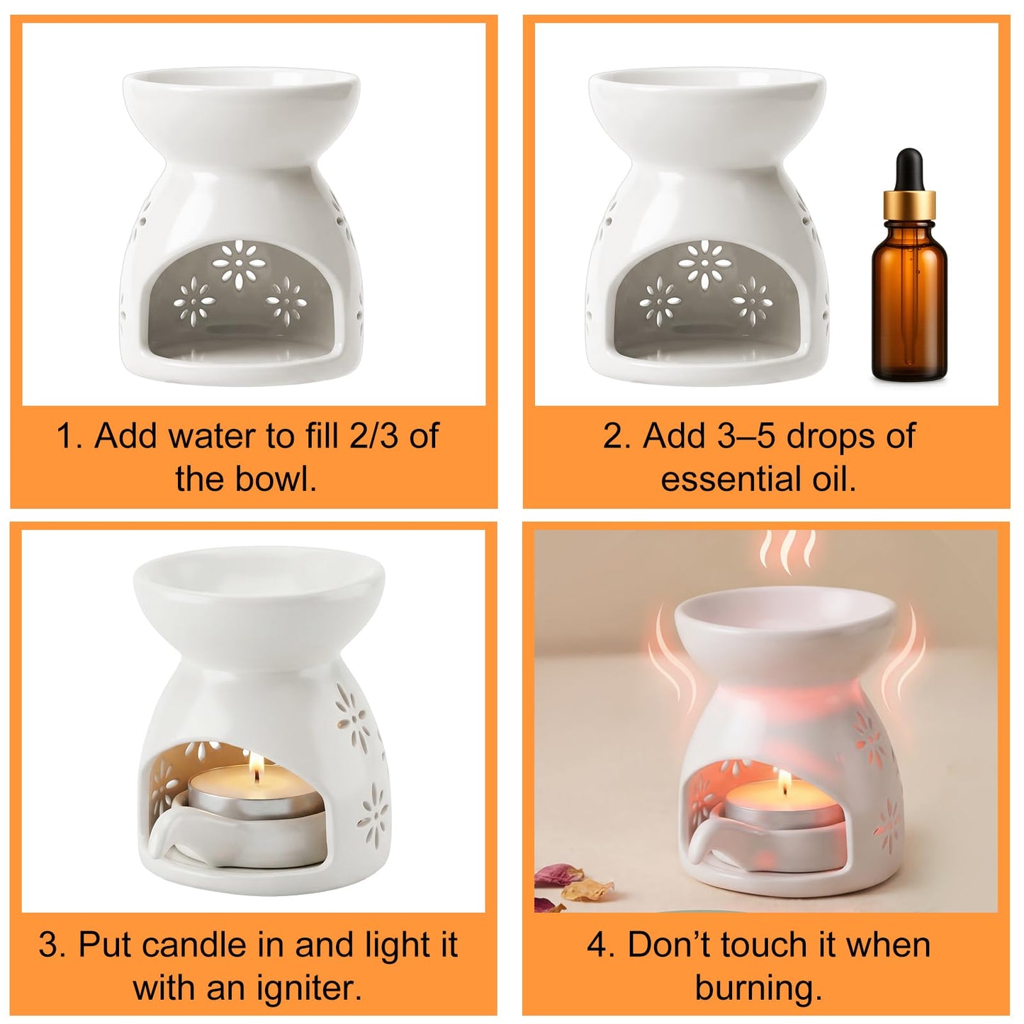 3 Pack Ceramic Tealight Candle Holder, Small Essential Oil Burner Wax Melt Warmer with Spoons, Aromatherapy Aroma Diffuser for Home Bedroom Decor, White