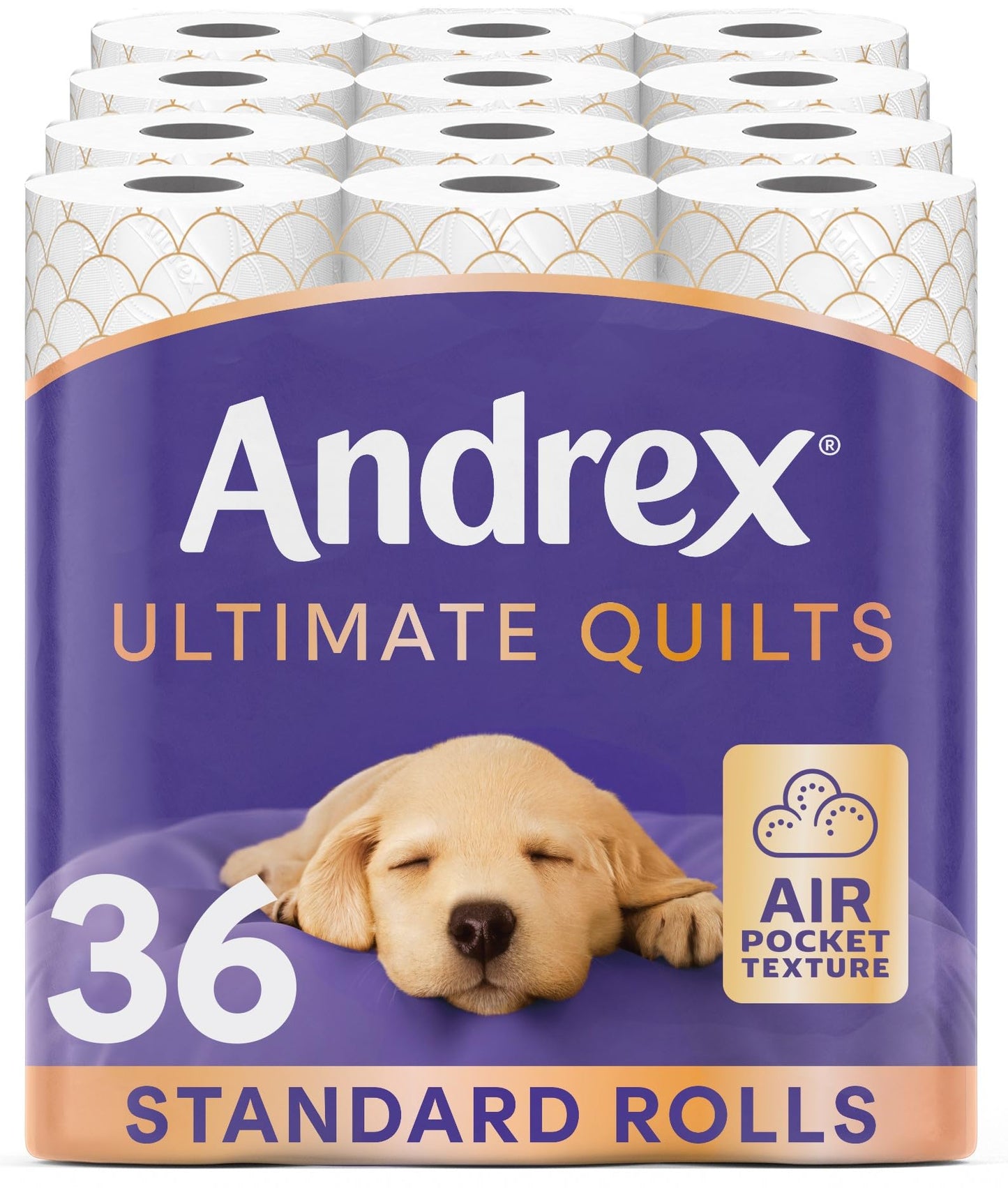 Andrex Ultimate Quilts Toilet Tissue 36 Rolls, Air Pocket Technology for Soft, Thick Sheets - Bulk Pack of 36 Quilted Toilet Rolls, FSC Certified
