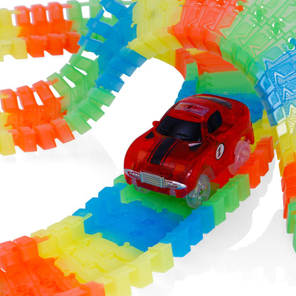 Create-A-Track Car Track Set - Race Track Toy With 220 Track Pieces & 2 Light Up Cars - Glow Tracks Racing Set For Boys or Girls