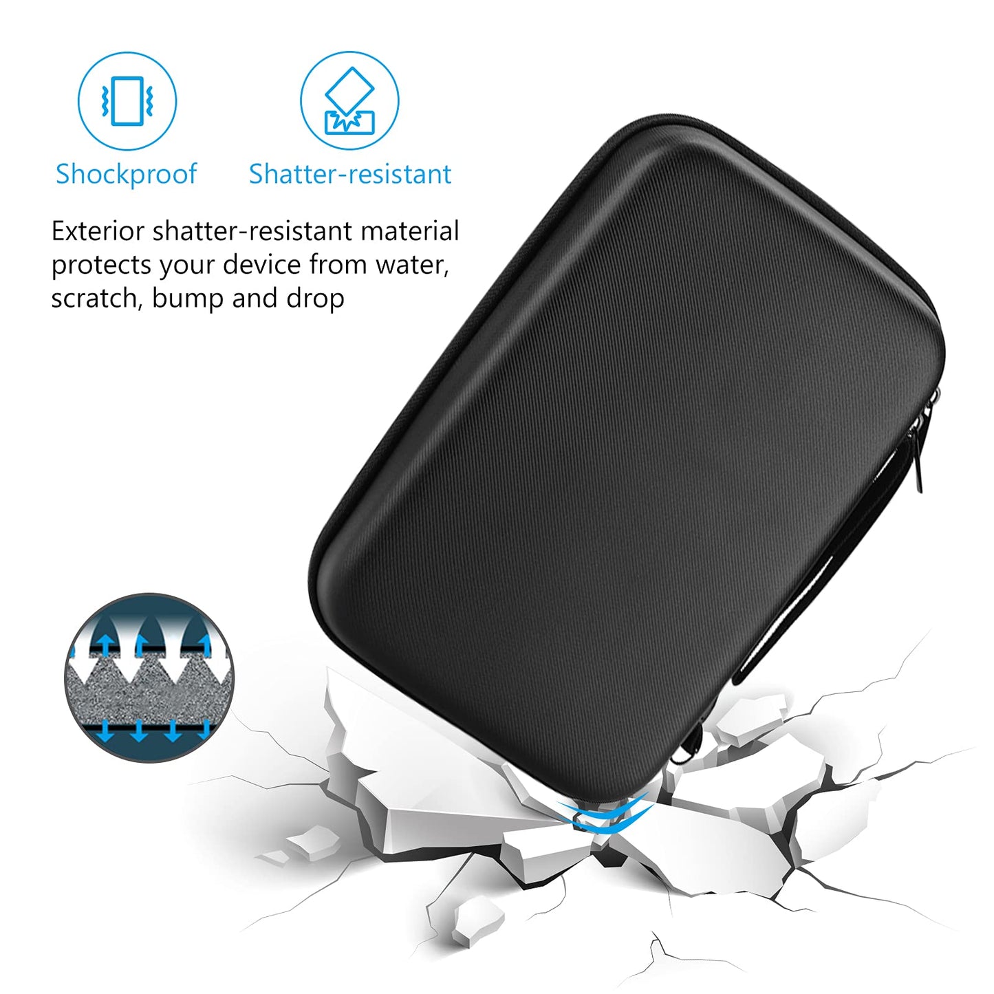 ProCase Hard Travel Electronic Organizer Case for MacBook Power Adapter Chargers Cables Power Bank Apple Magic Mouse Apple Pencil USB Flash Disk SD Card Small Portable Accessories Bag -Black