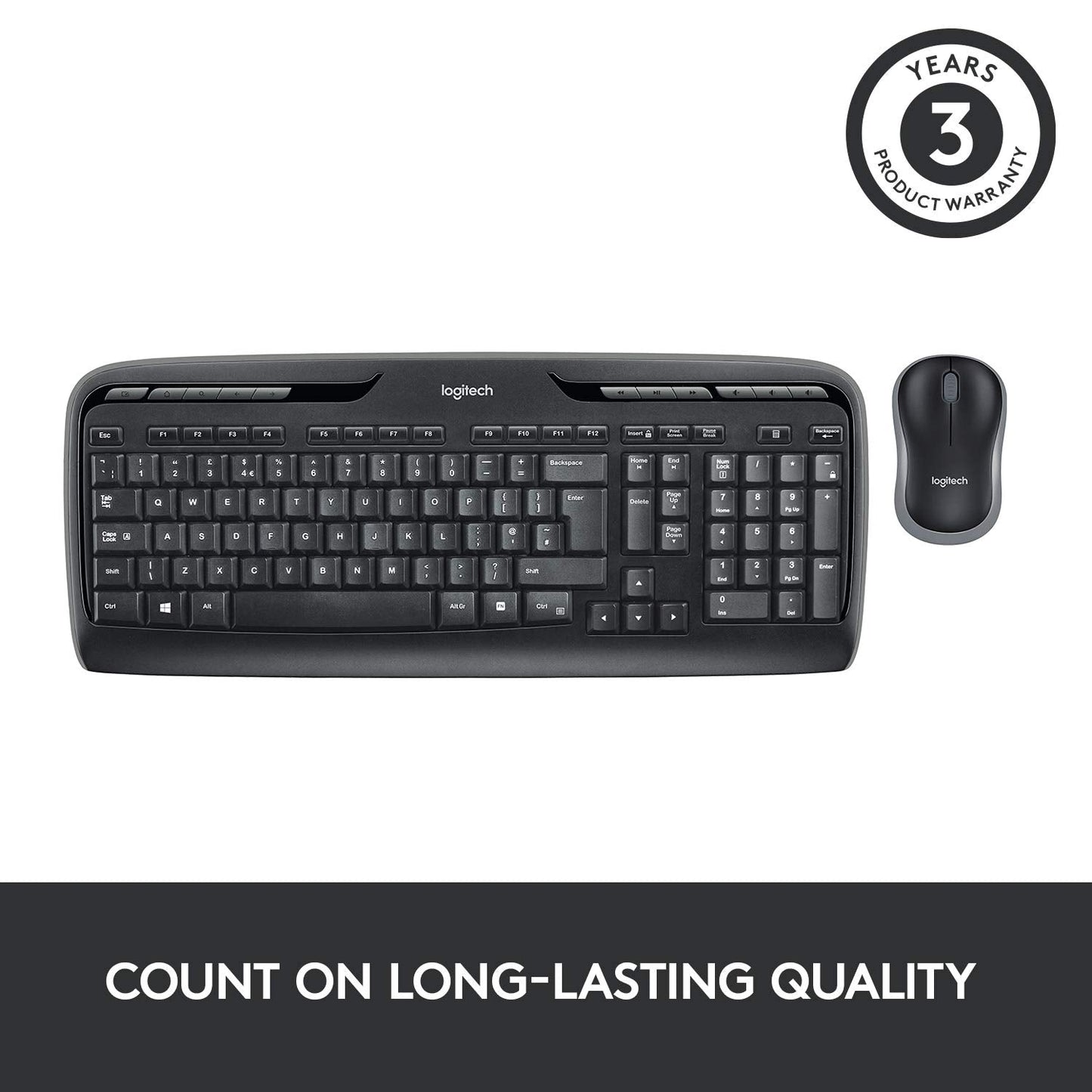 Logitech MK330 Wireless Keyboard and Mouse Combo for Windows, 2.4 GHz Wireless with USB-Receiver, Portable Mouse, Multimedia Keys, Long Battery Life, PC/Laptop, QWERTY UK Layout - Black