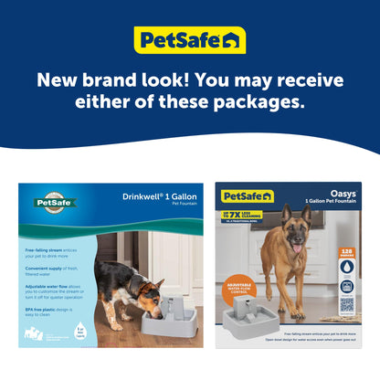 PetSafe Oasys 1 Gallon (128 Ounce) Medium Pet Fountain - Cat or Medium Breed Dog Water Fountain - Dishwasher Safe Filtered Water Dispenser with Flow Control - Filters Included - Easy to Clean