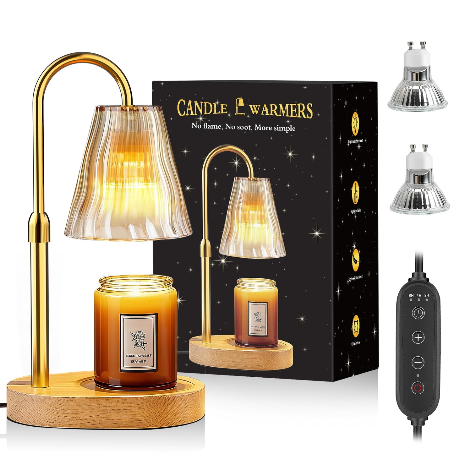 Candle Warmer Lamp with Timer Dimmer, Birthday Gifts for Women Mom Friend Sister, House Warming Gifts New Home Decor, Office Apartment Dorm Room Wax Melt Warmer for Jar Candles with 2 Bulbs