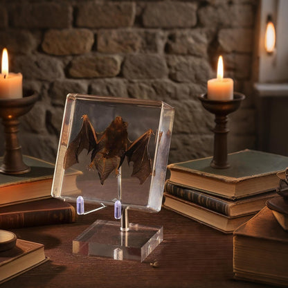 Taxidermy Bat, Real Bat Specimens Animal Specimen in Resin with Acrylic Base Display Stand for Science Classroom Science Education.Unique Gift for Fans of Taxidermy, Animal Skull, Oddities, Biology
