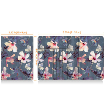 FINTIE Passport Holder Travel Wallet RFID Blocking PU Leather Card Case Cover, Blooming Hibiscus