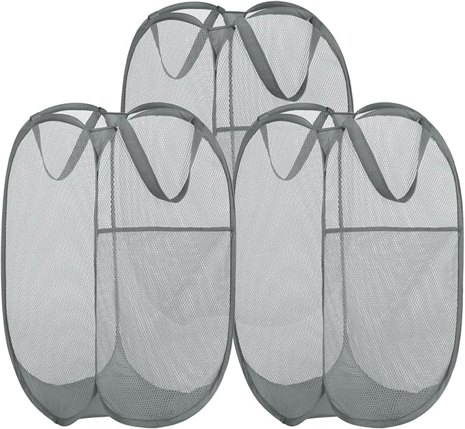 BATTOO 3 Pack Collapsible Laundry Basket Strong Mesh Pop Up Laundry Hamper