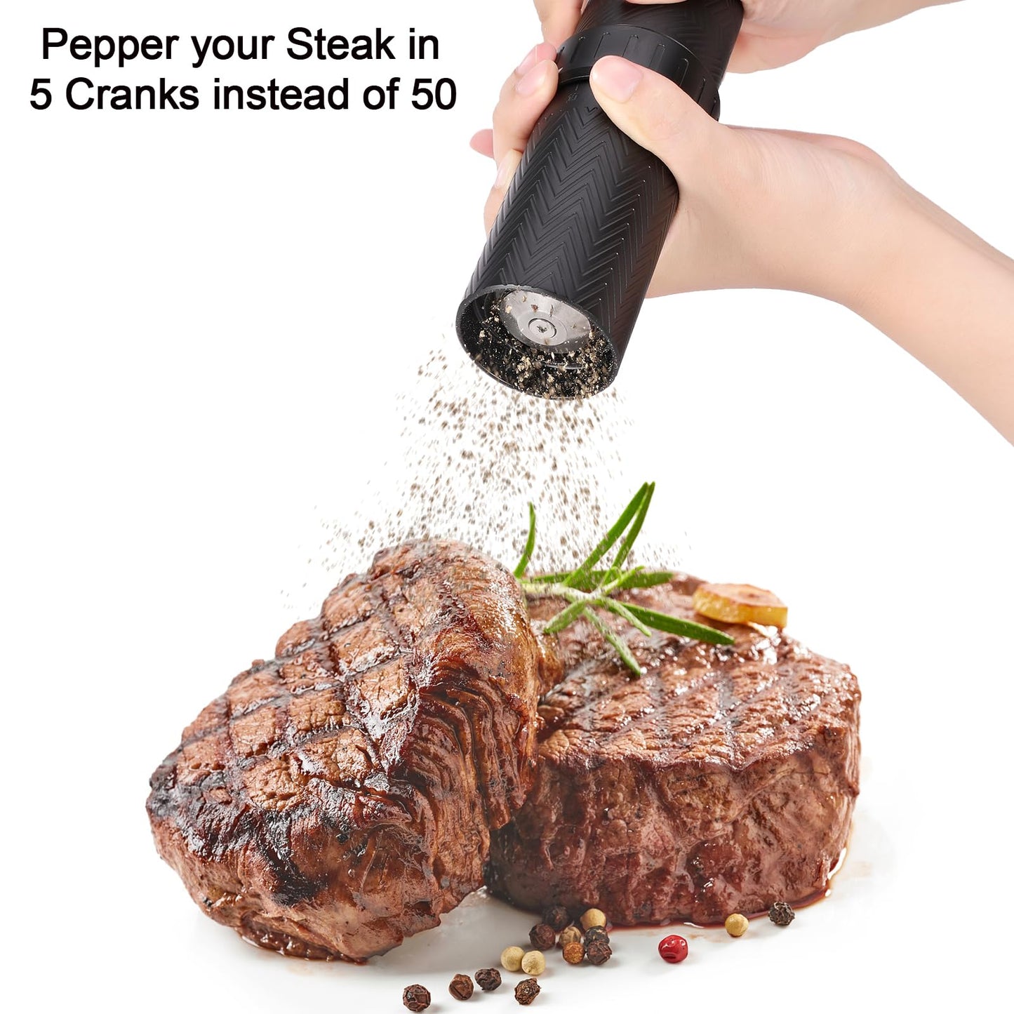 Heavy Duty Manual Pepper Grinder Mill - 10X Fast Grind & External 12-Level Coarseness Adjuster, Aerospace Aluminum with Steel Burr for Kitchen, BBQ and Restaurant