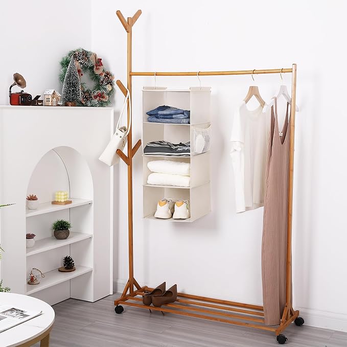 MAX Houser 4 Tier Shelf Hanging Closet Organizer, Space Saver, Closet Hanging