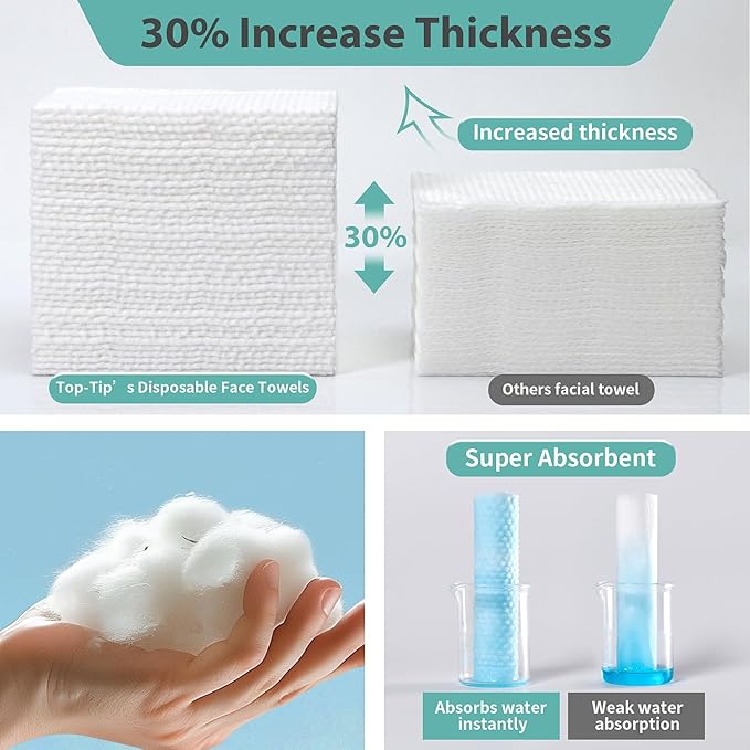 100% Pure Cotton Disposable Face Towel, Soft & Skin Friendly Face Towelettes