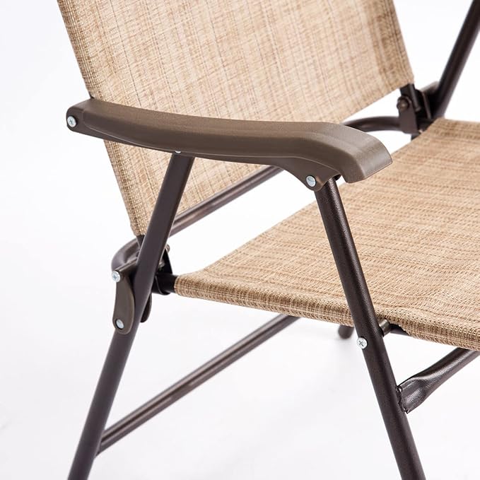 Giantex Set of 2 Patio Folding Chairs, Outdoor Patio Dining Chairs w/Armrest, Sling Back, Metal Frame, Outside Use for Lawn Camping Garden Pool Beach Yard Lounge, No Assembly, Yellow