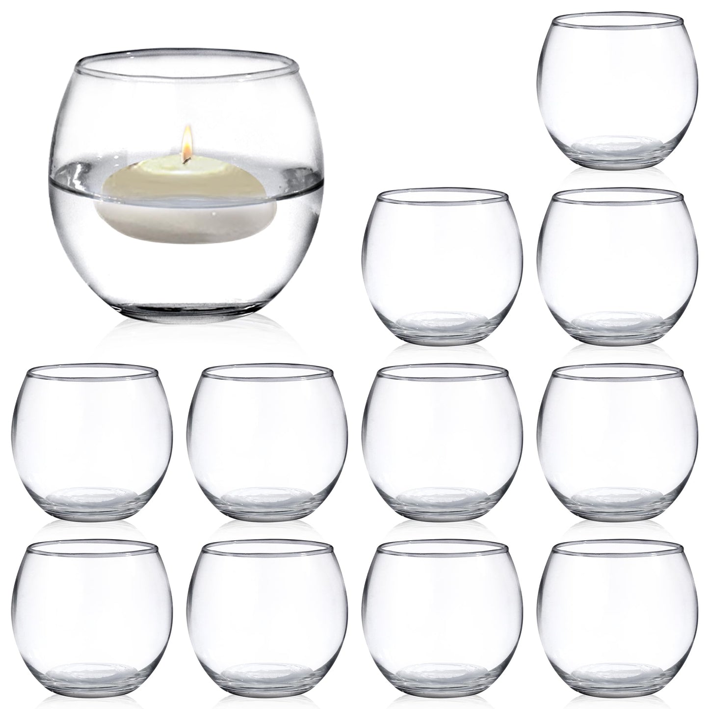 PINIWON Set of 12 Clear Glass Tealight Candle Holder, 2.6'' H x 3.1'' W, Round Votive Candle Holders Bulk, Small Bowl Candle Holder for Wedding Table Centerpiece Home Decor