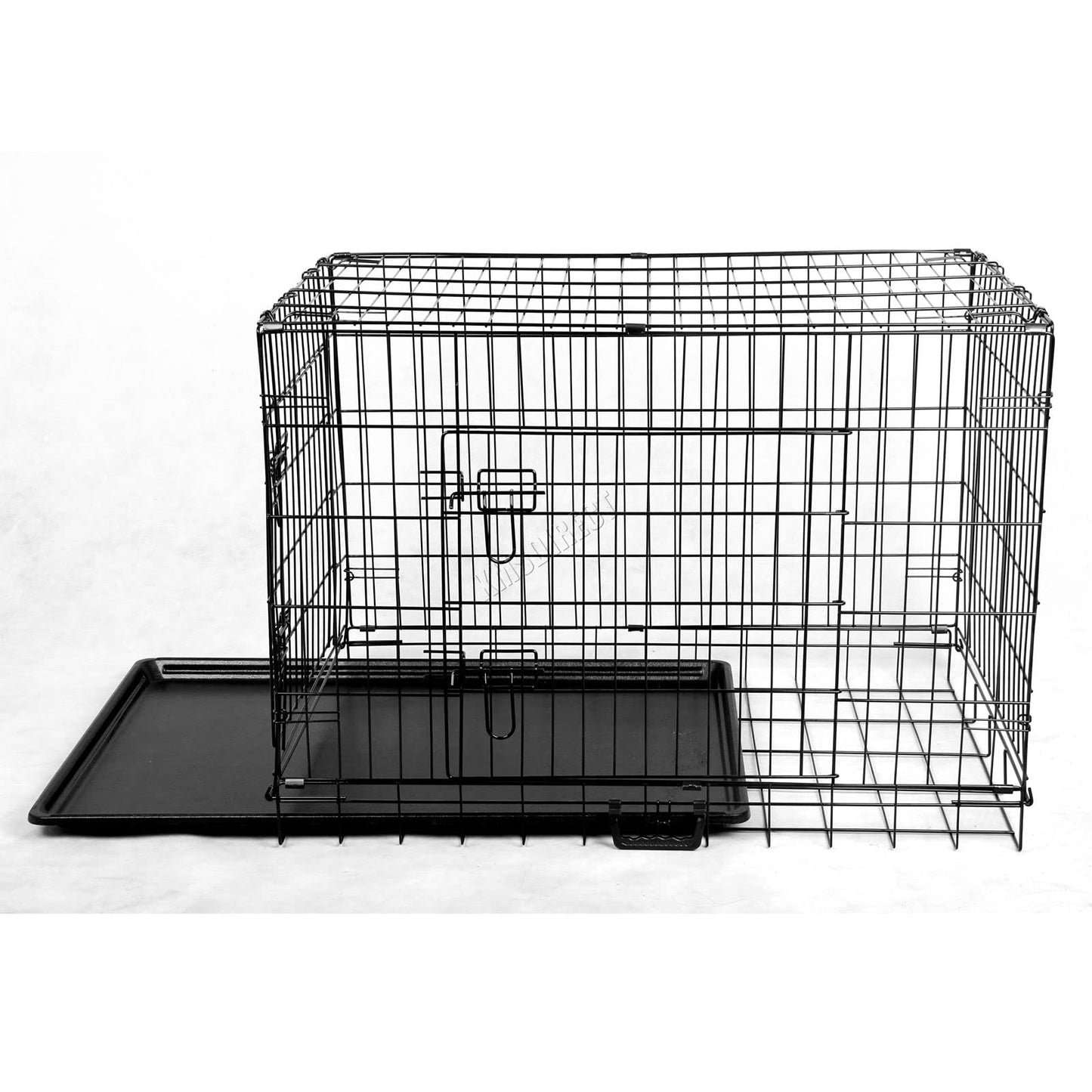 FoxHunter 30" 30 Inch Pet Dog Puppy Cat Training Cage Crate Carrier Metal Folding With TWO Doors and Tray Medium Black New FH-PT03