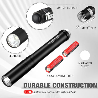 Rossesay 30 Pack Mini Pen Flashlights Bulk Gifts LED Pen Lights Aluminum Pocket Flashlights with Clips Small Handheld Torches for Men Camping Hiking Emergency Outdoor (Black)