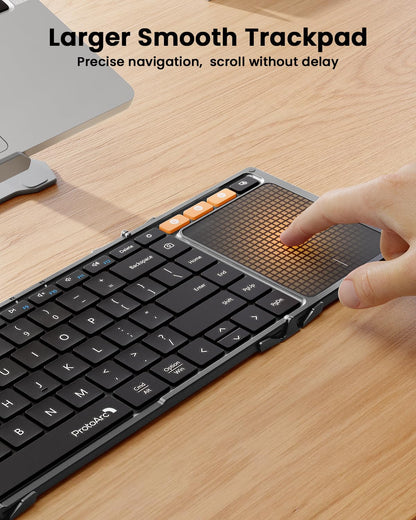 ProtoArc Foldable Keyboard with Touchpad, XK01 TP Folding Portable Keyboard, Full Size Keys, Large Trackpad Bluetooth Travel Keyboards for Laptop PC Tablet - Black