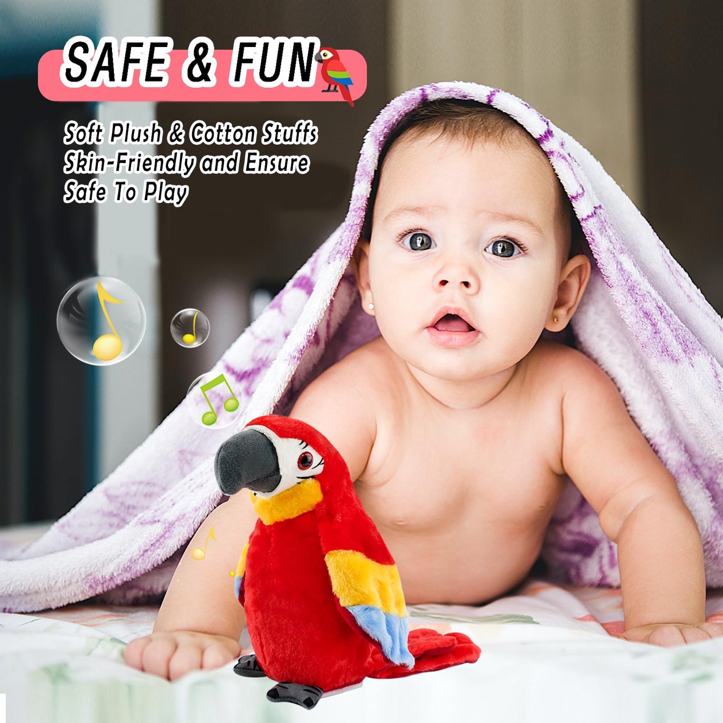 Surplex Sound Repeating Parrot Plush Plush Interactive Toy, Waving Wings Electronic Record Bird Stuffed Animal Sensory Educational Toy Cute talking parrot Birthday Xmas Gift for Kids ＆ Baby