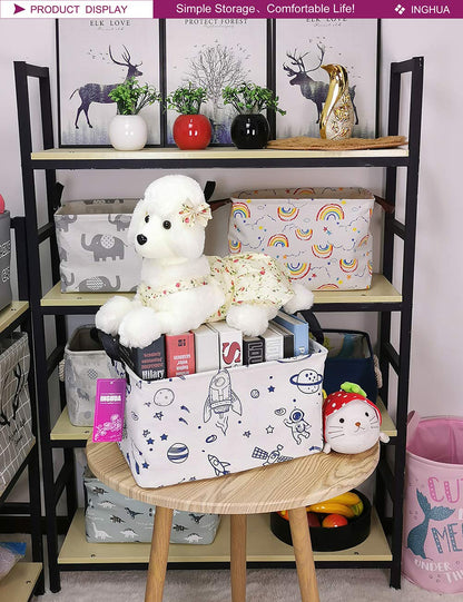 INGHUA Rectangular Storage Basket Fabric Organizer Bin for Toys,Books,Clothes,Gifts,Pets-Perfect for Home,Office,Nursery,Dorm,Shelf(Rec Spaceships)