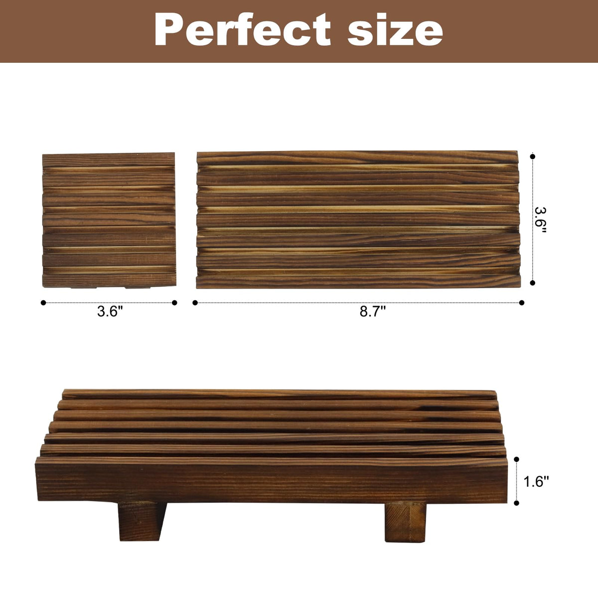 Klunk Waterproof Wood Risers Set of 3 (1 Long 8.7" + 2 Small 3.6"), Rustic Countertop Organizer Display Stands for Bathroom Vanity, Perfume & Skincare, Kitchen Spice Rack Riser, Farmhouse Decor