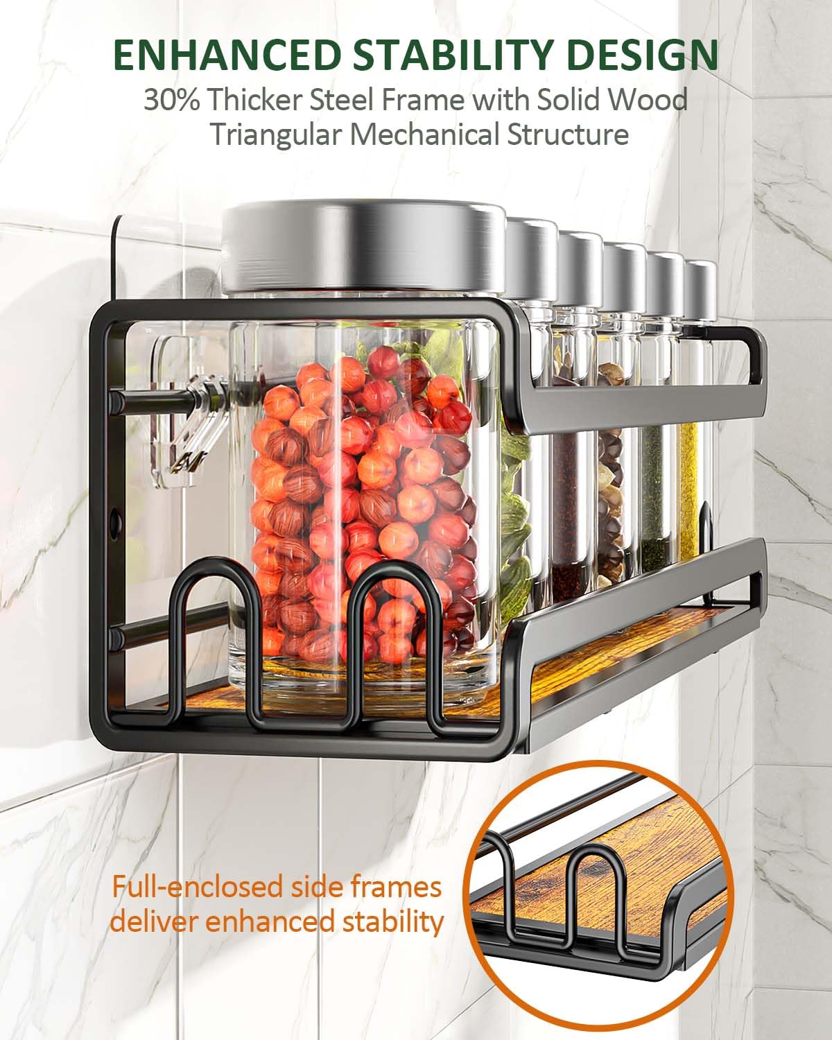 Doakhirmit Wall Mount Spice Rack, Black,4 Pack