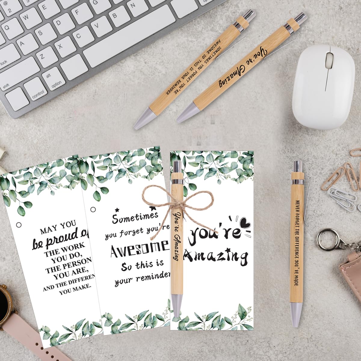 30 Sets Employee Appreciation Gifts Bulk Teacher Thank You Gifts Motivational Bamboo Pens with Appreciation Cards Gift for Teacher Student Coworker Colleague Team
