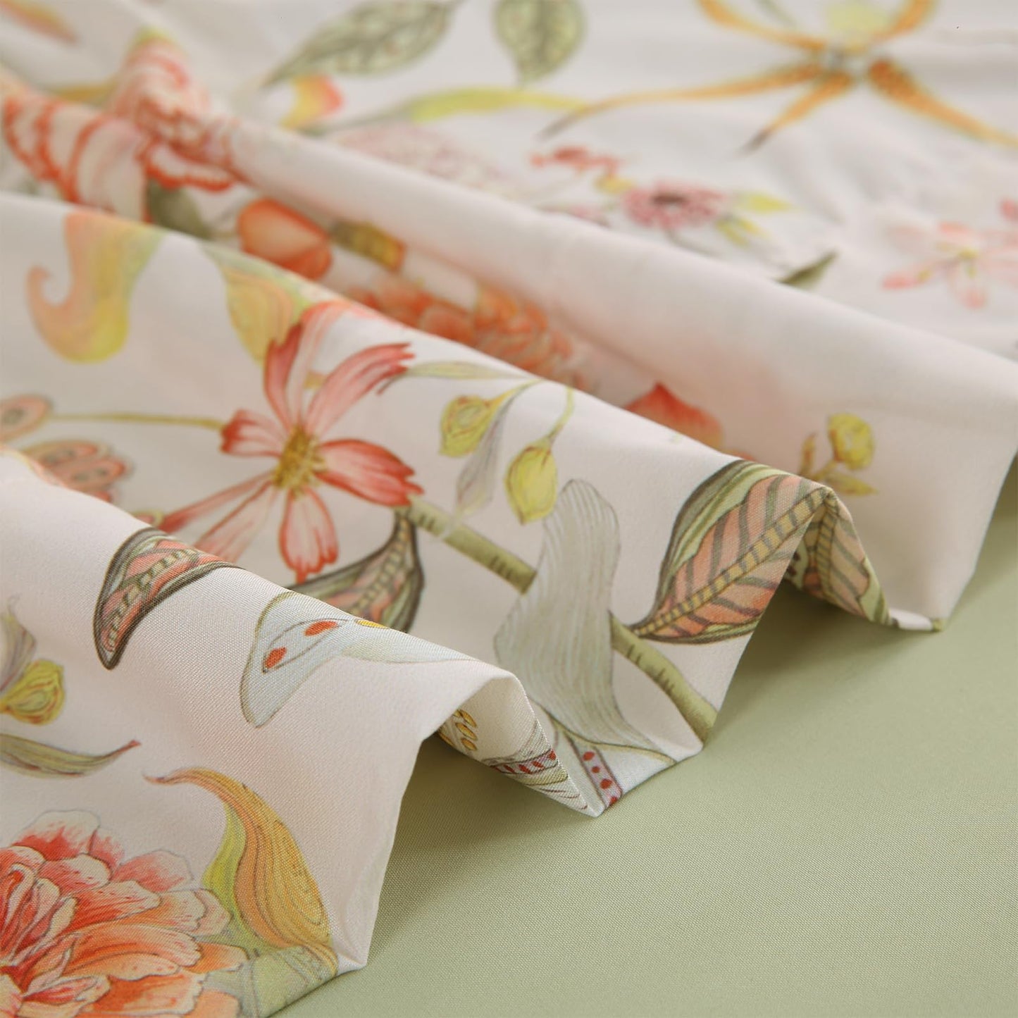 LONAVA Floral King Size 6 Pcs Sheet Set, Breathable Microfiber Deep Pocket Glass Green Fitted Sheets, Comfy & Breathable Patterned Flat Sheets,4 Gentle Soft Pillowcases, Fall Floral