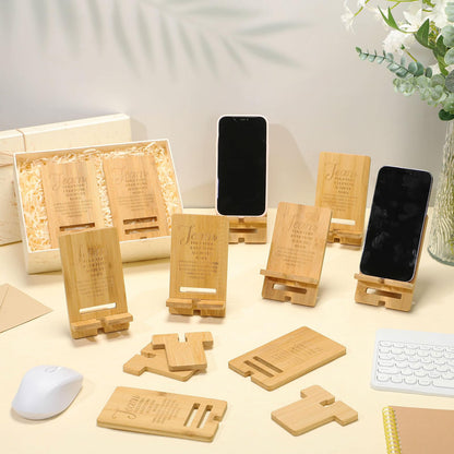 Ripeng 10 Pcs Employee Appreciation Gifts Bulk Bamboo Phone Stand for Desk Office Workers Inspiration Thank You Gift for Team Coworkers Staff Volunteer Nurse Teacher Colleagues Gratitude (Team)