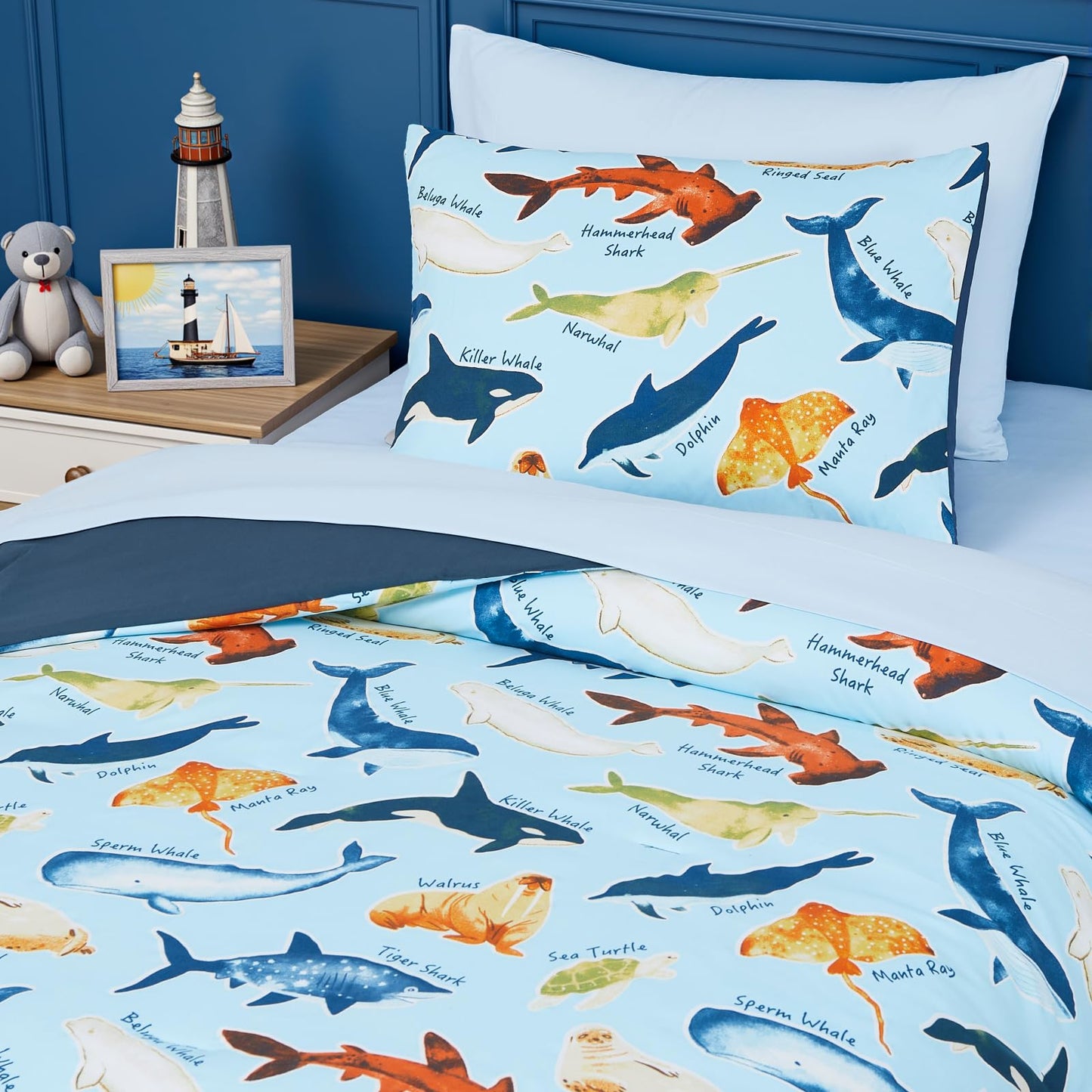 Kaleido Space Twin Comforter Set for Boys Kids - 5 Pieces Glow in The Dark Ocean Animals Twin Bedding Sets for Kids, Ultra Soft Bed in A Bag with Sheets