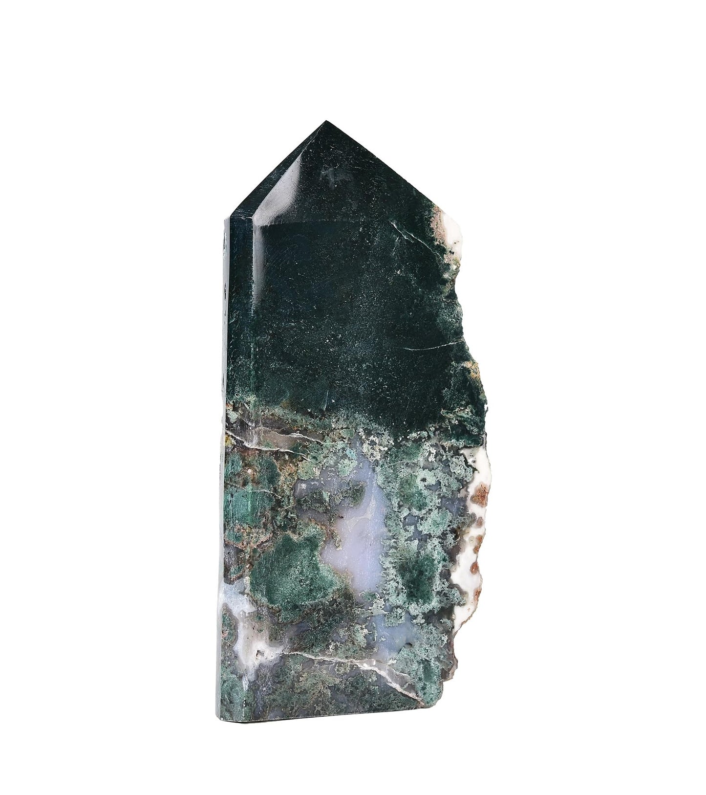 AMOYSTONE Moss Agate Crystal Point - 0.8-1.3 lb Natural Stone Carving for Meditation & Spiritual Decor