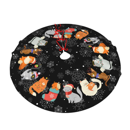Black Cat Christmas Tree Skirt Gorgeous for Xmas Party Ornaments Holiday Decoration Accessory 30"