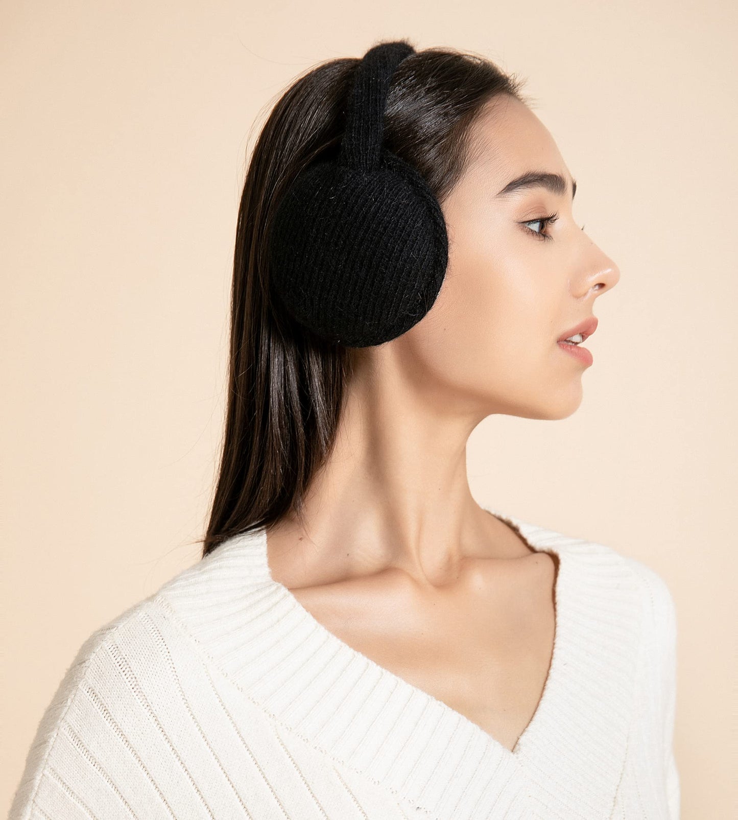 ZLYC Womens Winter Earmuffs Adjustable Knitted Ear Warmers(Black)