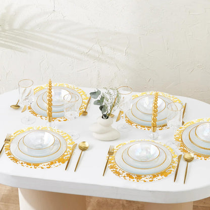 KesaPlan 100 PCS Disposable Gold Placemats Set, 13" Metallic Round Doilies for Tables, Gold Foil Mesh Pressed String Table Mats, Thin Mesh Decorative Doilies for Wedding, Holiday, Party, Christmas
