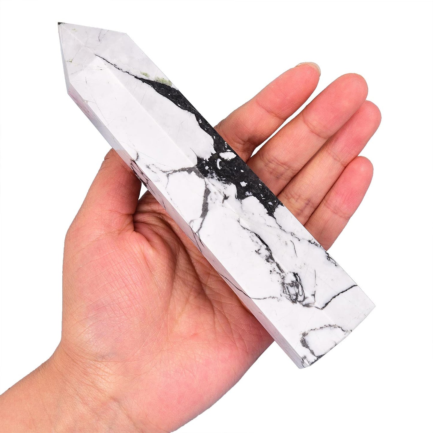AMOYSTONE White Howlite Stone Tower Large Healing Crystal Obelisk Wand Crystal Decor Spiritual Gifts 1.8-2.2 LBS