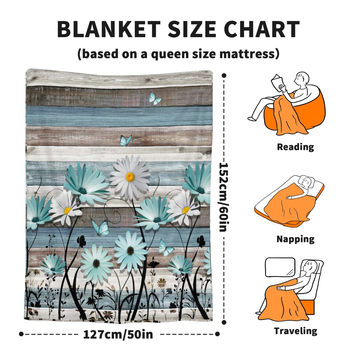 Arktrident Daisy Floral Throw Blanket Rustic Wood Lightweight Cozy Fuzzy Plush Couch Cover Flannel Fleece Bed Blankets for Bedroom Living Room 50"X60"