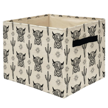 ATBWGT Western Highland Cow Storage Bins Box, Toybox for Boys Girls, Retro Western Cactus Cow Foldable Storage Baskets Organizer for Bedroom Bathroom Kids Room Dorm Clothes Toys Books