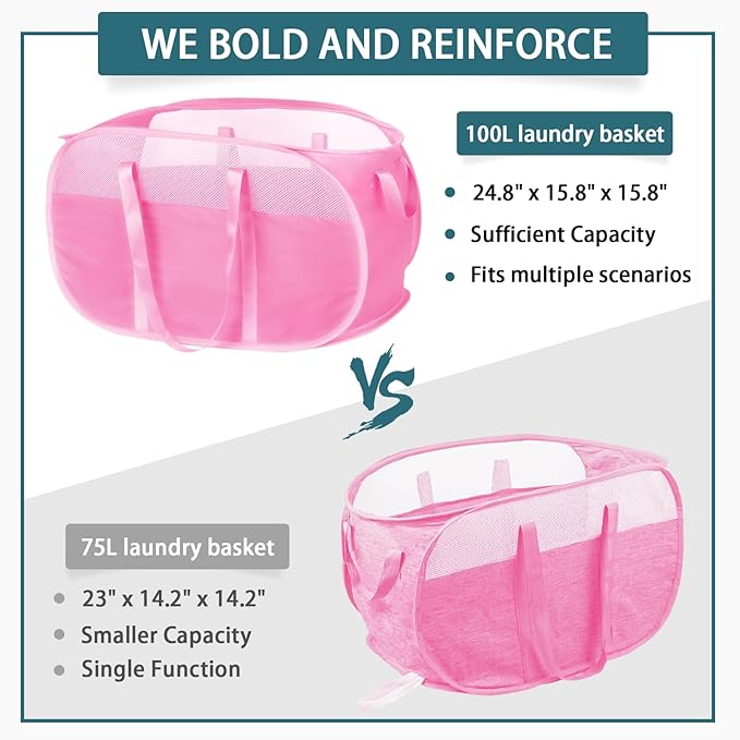 Collapsible Laundry Baskets, Tear Proof Pop Up Laundry Hamper