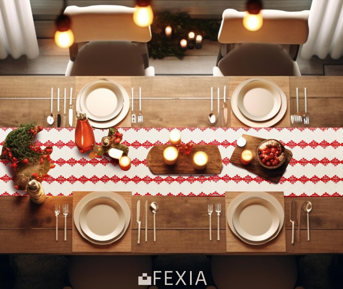 FEXIA Christmas Red Table Runner 13x72 Inches Long Christmas Runner for Table Boho Table Decor Rustic Farmhouse Xmas Decoration for Home Party Decor (Red Square)